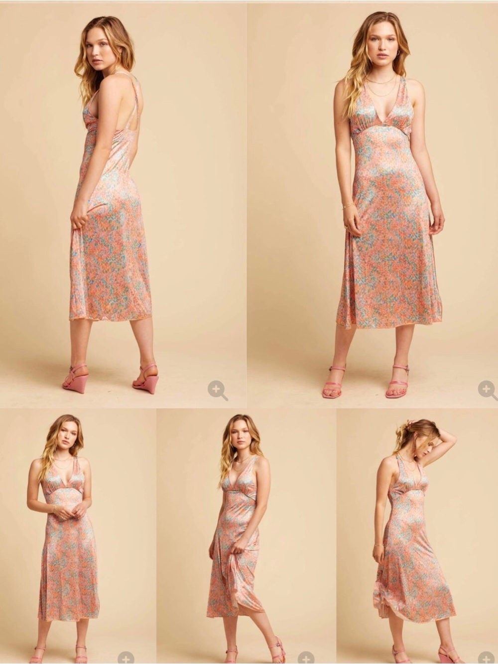 NWT free people intimately nowhere to be slip midi dress silky sunset coral XS